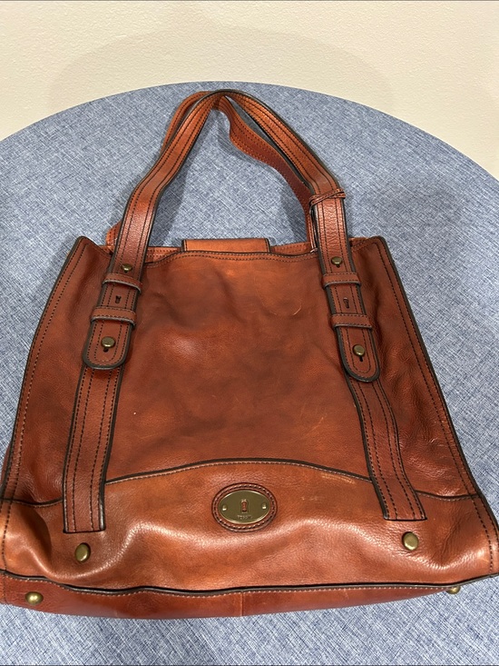 Fossil Handbags - Fossil Long Live Vintage Leather Tote Bag in Cognac Brown